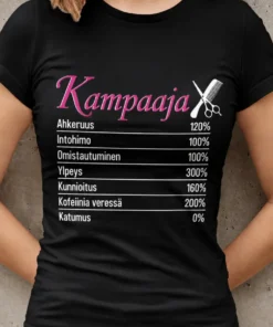 Hauska t-paita Kampaajan prosentit, humoristinen lahjapaita kampaajalle