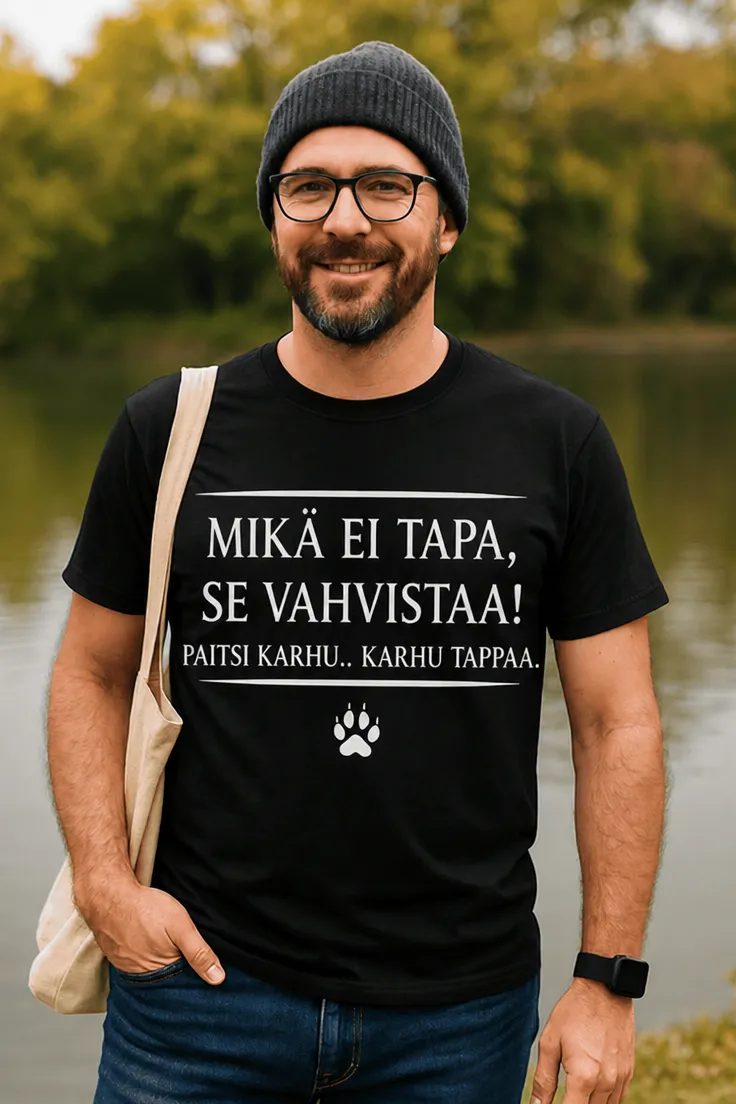 Hauska t-paita Karhu tappaa huumoriprintillä lahjaksi