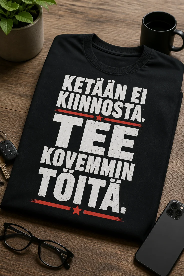 Hauska typografinen T-paita tekstillä Ketään ei kiinnosta. Tee kovemmin töitä.