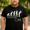 Hauska t-paita Kokin evoluutio humoristisella EVOLUTION Chef -painatuksella