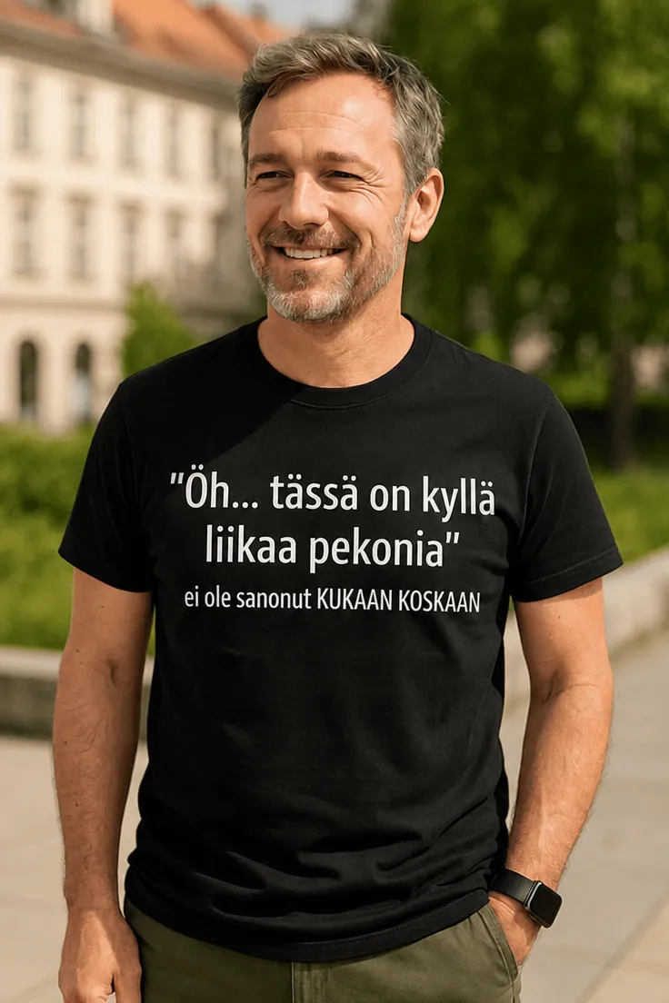 Hauska t-paita Liikaa pekonia, humoristinen pekoni-aiheinen printtipaita lahjaksi