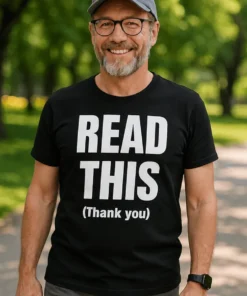 Hauska t-paita Lue tämä kiitos, jossa teksti READ THIS (Thank you)