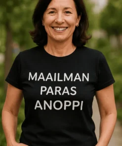 Hauska t-paita Maailman paras anoppi lahjaksi, painatuksella MAAILMAN PARAS ANOPPI