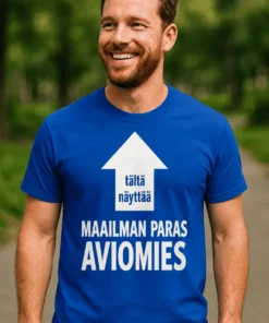 Hauska t-paita Maailman paras aviomies humoristisella tekstiprintillä lahjaksi aviomiehelle