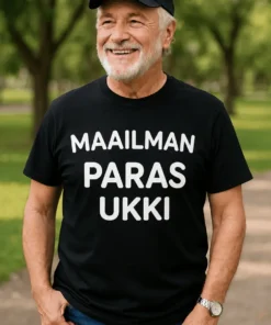 Hauska t-paita Maailman paras ukki lahjaksi ukille, painatuksella MAAILMAN PARAS UKKI