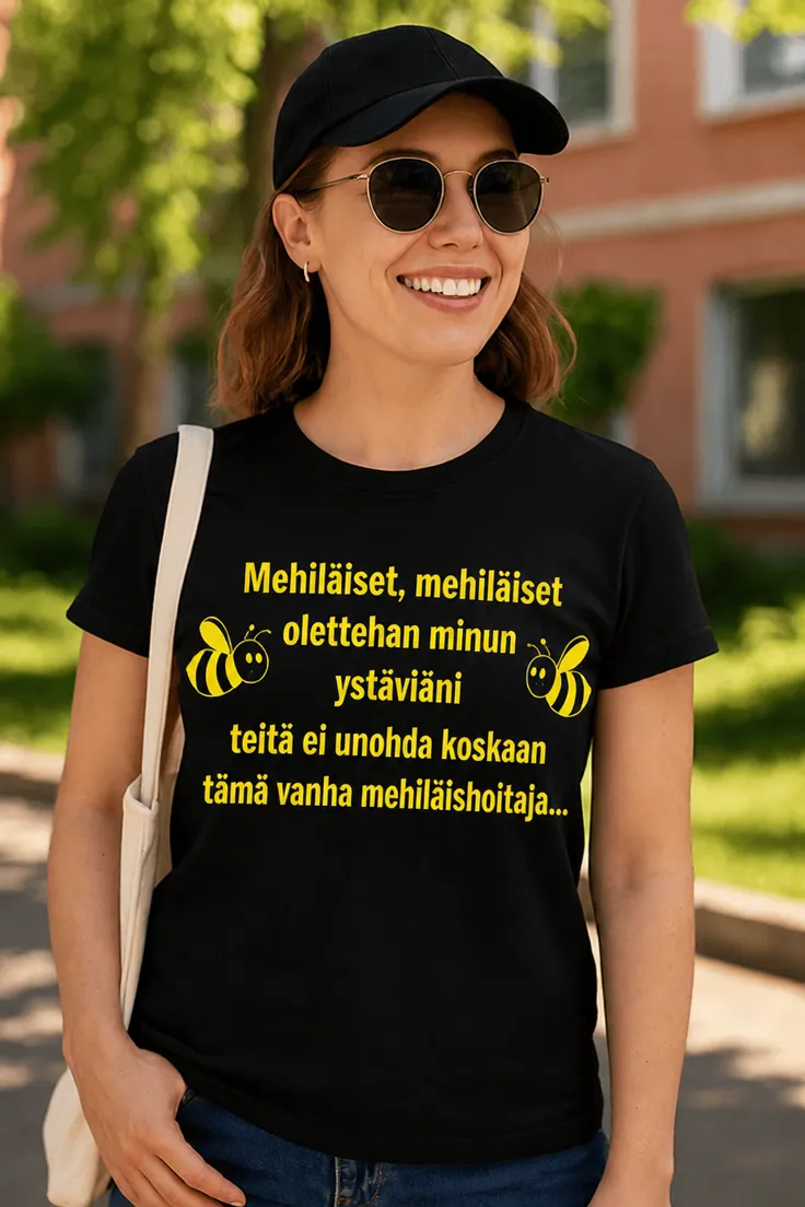 Hauska t-paita Mehiläiset ystäväni humoristisella mehiläishoitaja-teemalla