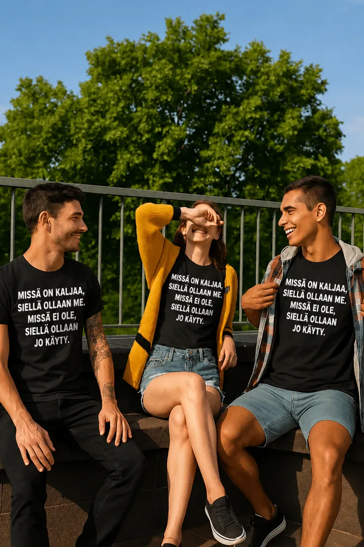 Hauska t-paita Missä on kaljaa humoristisella olutteemalla lahjaksi
