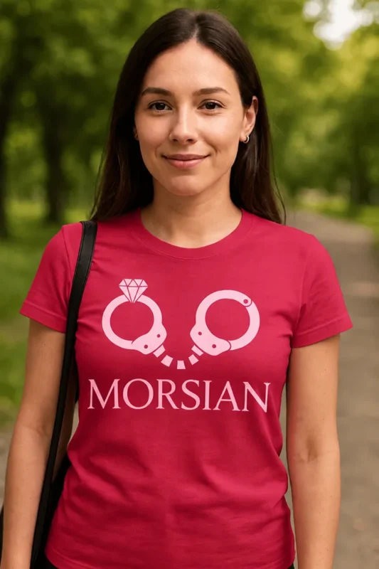 Hauska t-paita Morsian kettukuviolla, jossa teksti MORSIAN