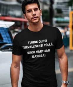 Hauska t-paita Nuku vartijan kanssa hauskalla vartija-aiheisella painatuksella