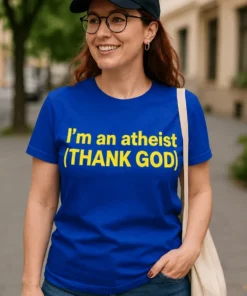 Hauska t-paita Olen ateisti, humoristinen lahjapaita tekstillä I'm an atheist (THANK GOD
