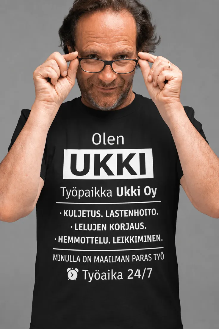 Hauska t-paita Olen ukki lahjaksi ukille, tekstiprintillä varustettu humoristinen paita
