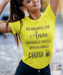 Hauska t-paita Olutta hyvälle tuulelle nimellä, humoristinen lahjapaita Anna-nimellä