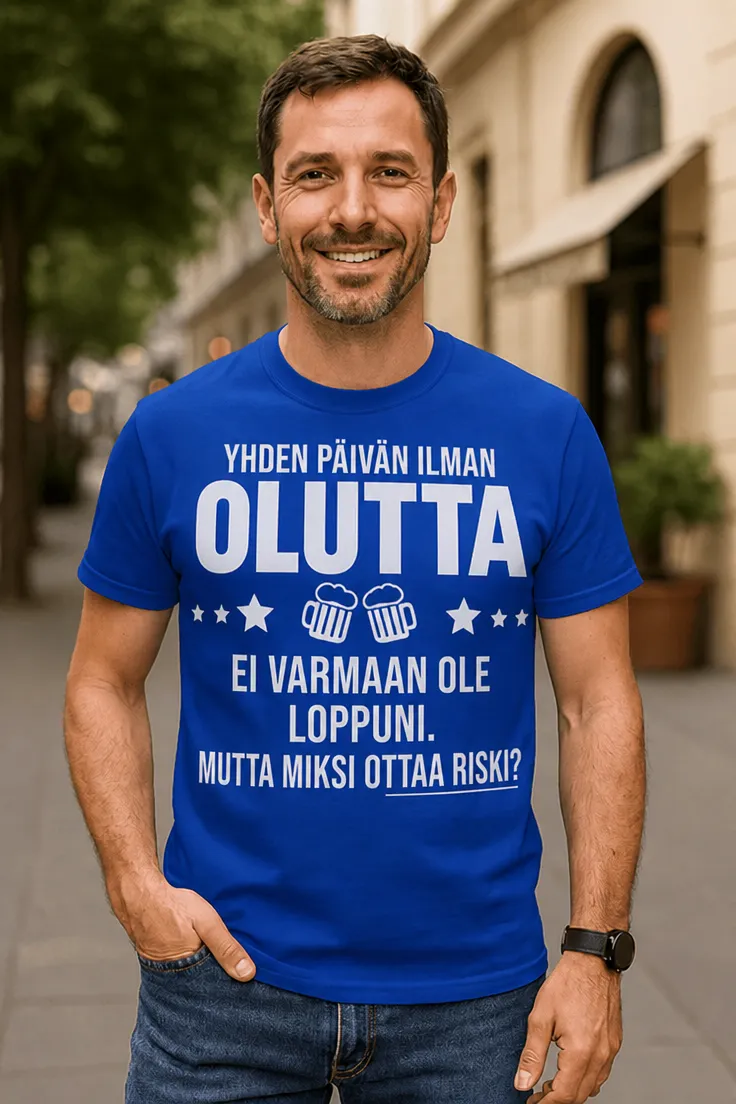 Hauska t-paita Päivä ilman olutta lahjaksi, humoristinen olutaiheinen printtipaita