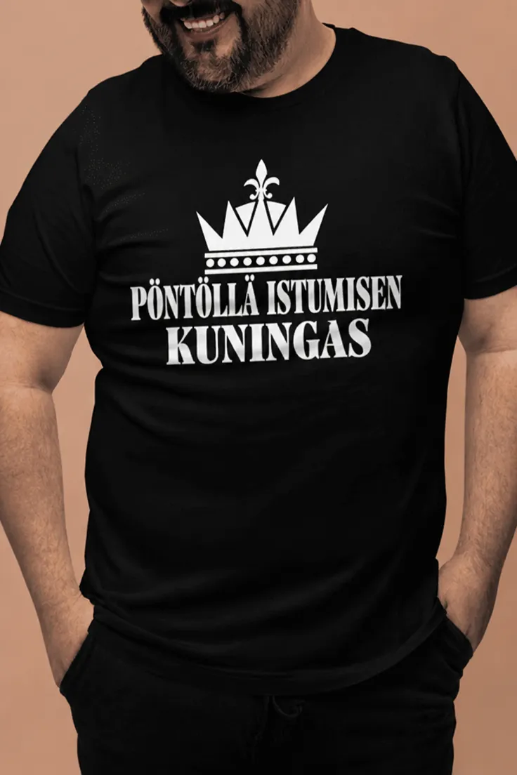 Hauska t-paita Pöntöllä istumisen kuningas hauskalla wc-aiheisella printillä