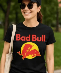 Hauska t-paita Paha härkä, jossa teksti Bad Bull