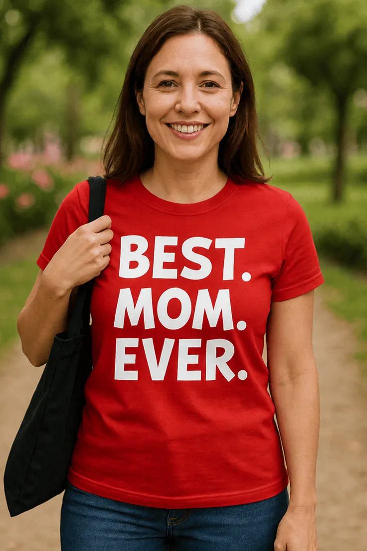 Hauska t-paita Paras äiti ikinä, jossa teksti BEST. MOM. EVER.