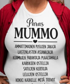 Hauska t-paita Paras mummo tehtävälista lahjaksi mummolle
