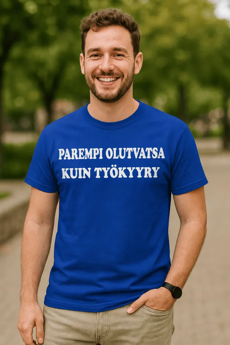 Hauska t-paita Parempi olutvatsa kuin työkyyry humoristisella tekstiprintillä