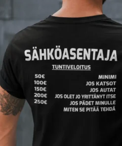 Hauska t-paita Sähköasentajan tuntiveloitus hauskalla sähköasentaja-teemalla