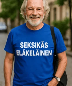 Hauska t-paita Seksikäs eläkeläinen lahjaksi, tekstillä SEKSIKÄS ELÄKELÄINEN