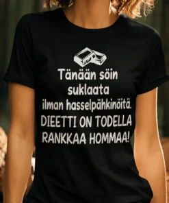 Hauska t-paita Suklaadieetti ilman pähkinöitä humoristisella dieettimeiningillä