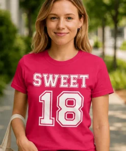 Hauska t-paita Sweet 18 synttärit SWEET 18 -painatuksella