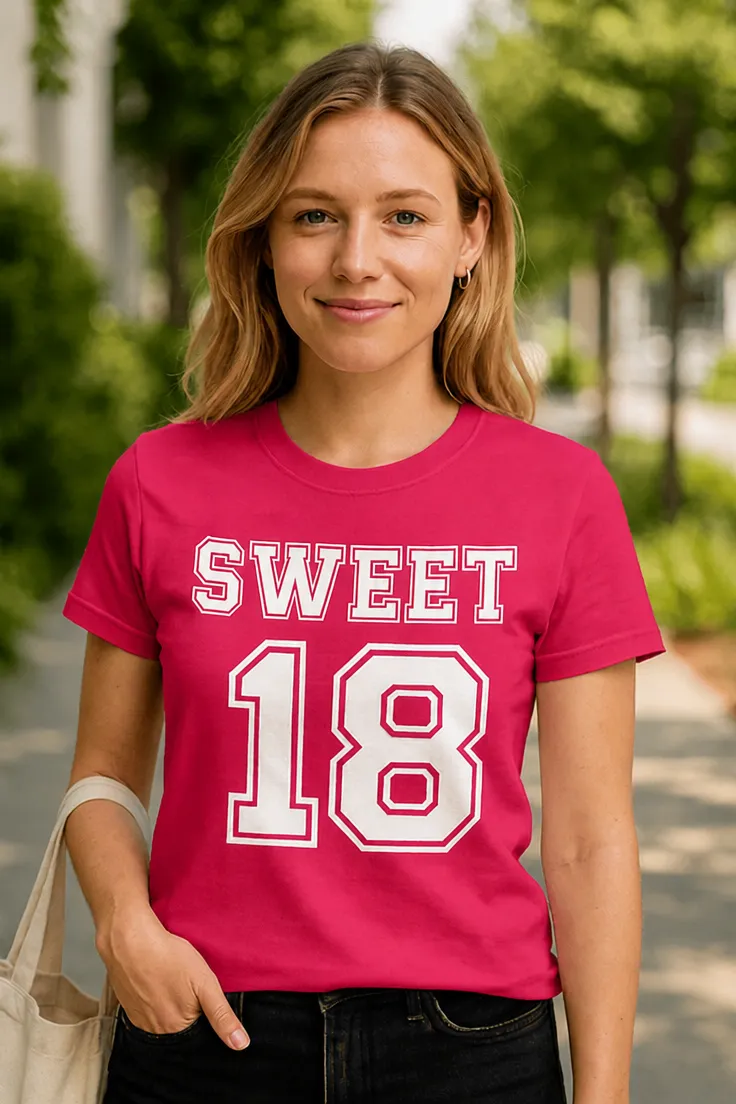 Hauska t-paita Sweet 18 synttärit SWEET 18 -painatuksella