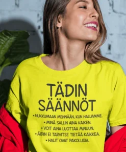 Hauska t-paita Tädin säännöt hauskalla tekstiprintillä lahjaksi tädille