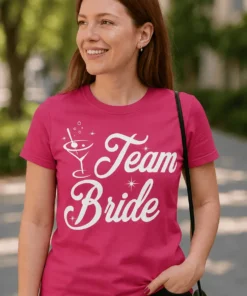 Hauska t-paita Team bride lasilla, jossa teksti Team Bride