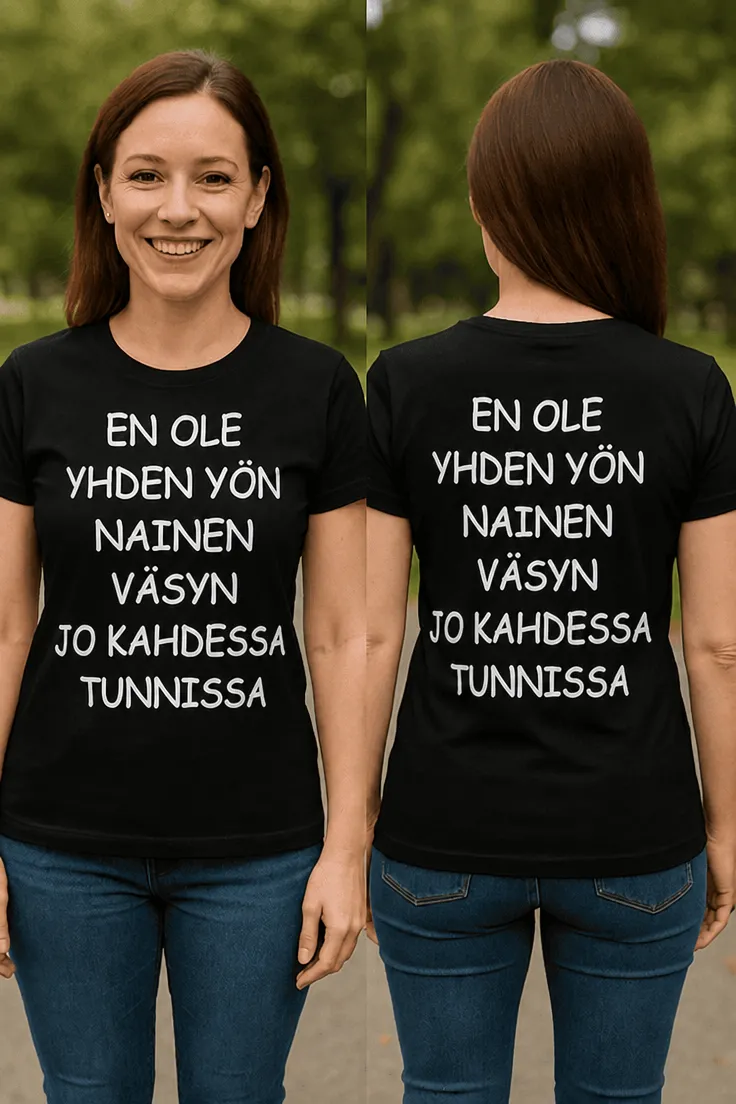 Hauska t-paita Väsyn kahdessa tunnissa humoristisella tekstiprintillä