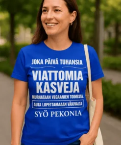 Hauska t-paita Viattomat kasvit humoristisella vegaaniaiheisella painatuksella
