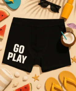 Hauskat bokserit Go play -lahjatuote tekstillä GO PLAY