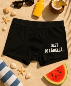 Hauskat bokserit Olet jo lähellä lahjaksi hupaisalla tekstillä