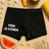 Hauskat bokserit Pieni ja iloinen lahjaksi, tekstillä PIENI JA ILOINEN