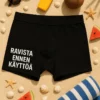 Hauskat bokserit Ravista ennen käyttöä -lahja humoristisella tekstillä