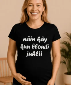 Äitiys t-paita Blondi juhlii, hauska printtipaita lahjaksi