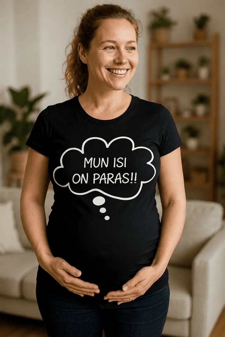 Äitiys t-paita Isi on paras, hauska lahjapaita tekstillä MUN ISI ON PARAS!!