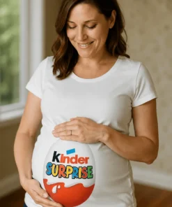 Äitiys t-paita Kinder yllätys hauskalla Kinder SURPRISE -painatuksella