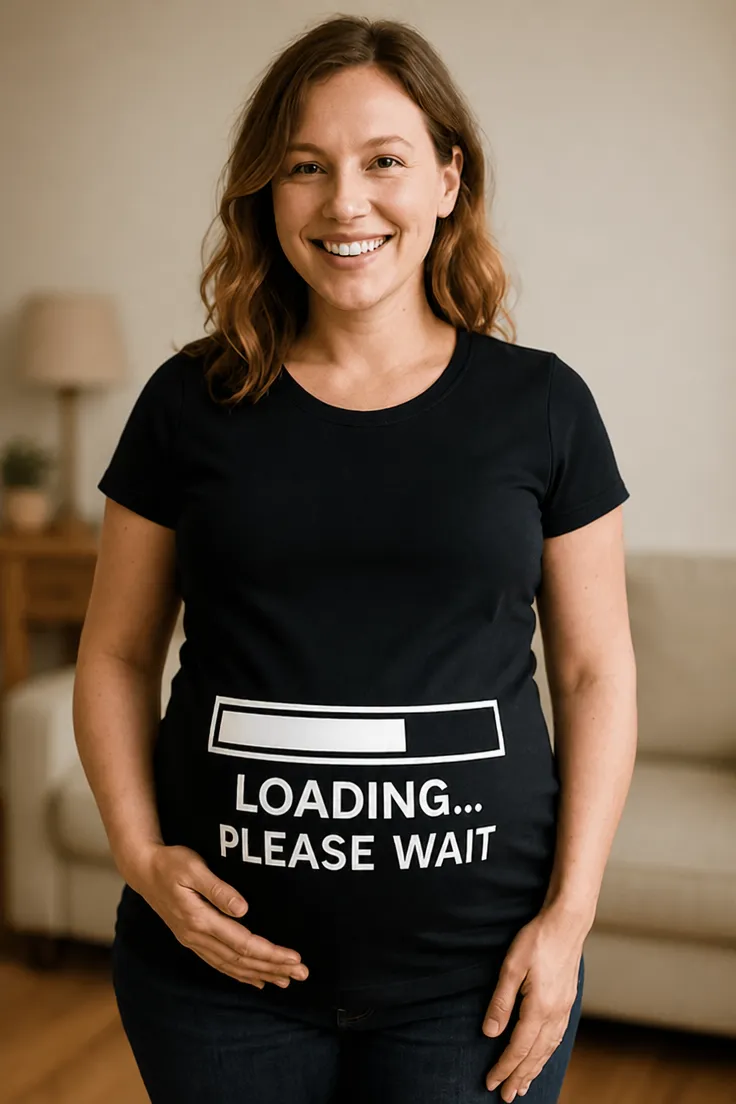 Äitiys t-paita hauskalla LOADING... PLEASE WAIT -painatuksella