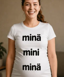 Äitiys t-paita Minä mini minä, hauska lahjapaita äidille tekstillä minä mini minä