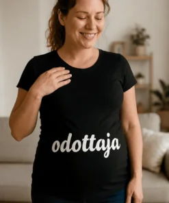 Äitiys t-paita Odottaja, jossa teksti odottaja