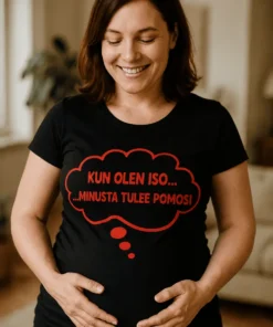 Äitiys t-paita Tuleva pomosi hauskalla vauva-aiheisella painatuksella lahjaksi odottavalle äidille