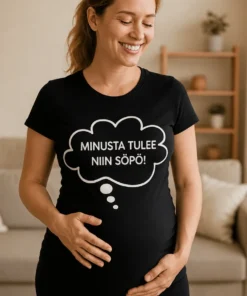 Äitiys t-paita Tuleva söpöliini hauskalla MINUSTA TULEE NIIN SÖPÖ! -painatuksella