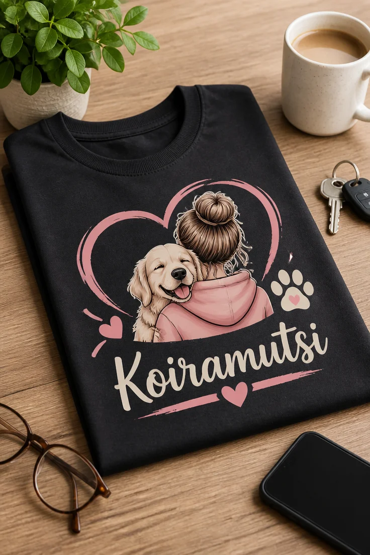 Koiramutsi T-paita, pehmeä lahjapaita koiranomistajalle, blush pink ja cream -henkinen printti