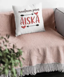 Koristetyyny Maailman paras äiti hauskalla maailman paras ÄISKÄ -painatuksella