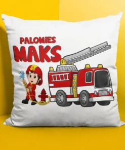 Koristetyyny palomies nimellä, painatuksella PALOMIES MAKS