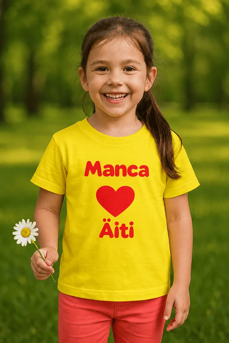 Lasten t-paita Äiti nimellä, jossa painatus Manca Äiti