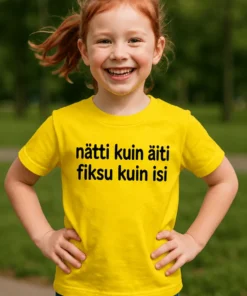 Lasten t-paita Nätti ja fiksu, jossa teksti nätti kuin äiti fiksu kuin isi