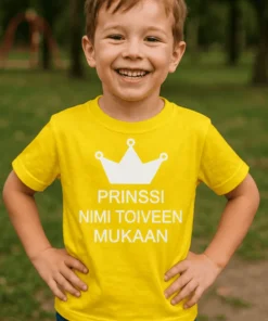 Lasten t-paita Prinssi nimellä hauskalla prinssi-teemalla ja personoidulla nimellä