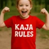 Lasten t-paita Rules nimellä, jossa teksti KAJA RULES